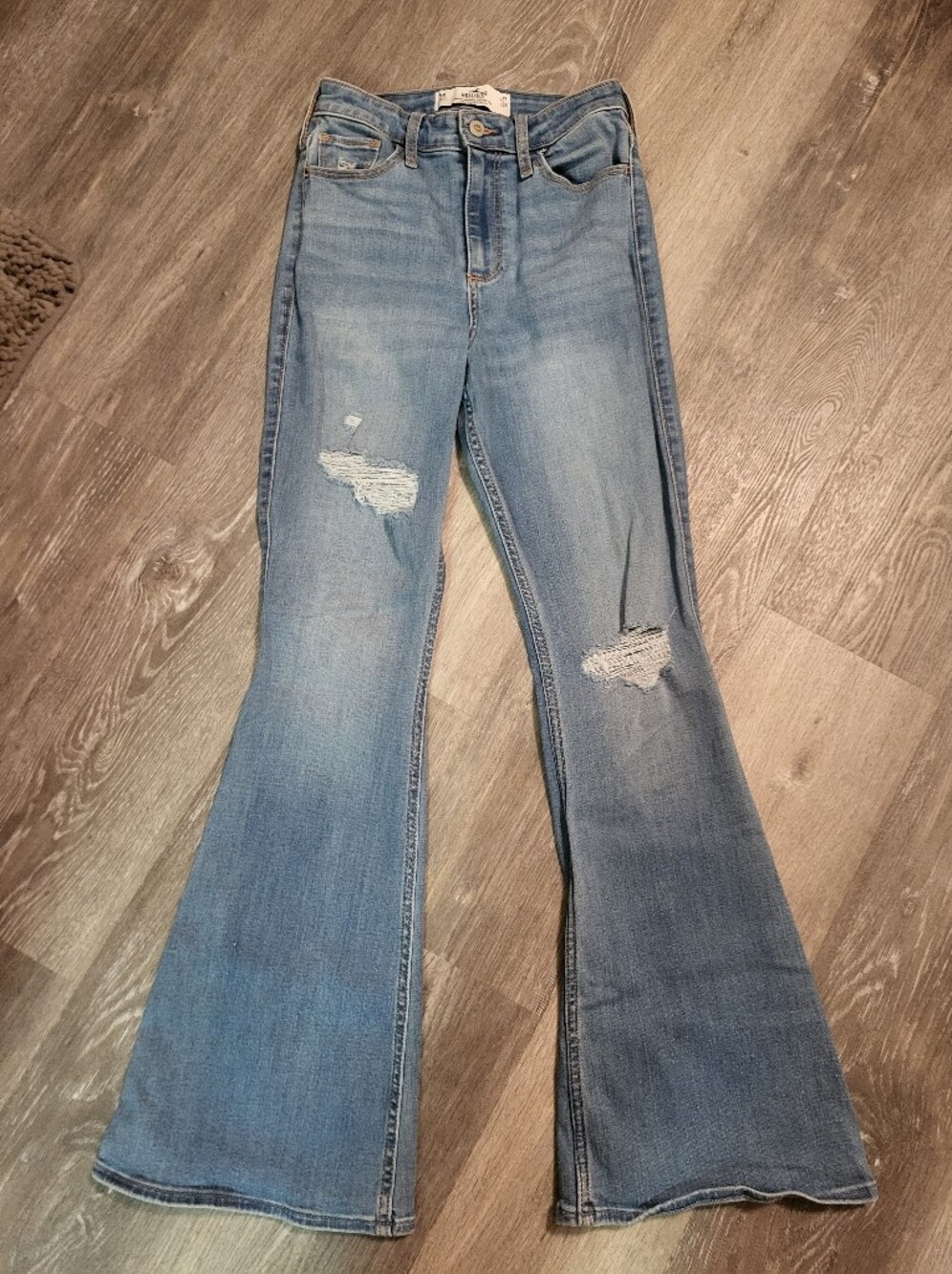 Womens Hollister Light Blue Distressed Curvy High Rise Vintage Flare Jeans Size